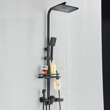 Coloana Dus cu termostat si afisaj de temperatura, negru mat, cu efect de ploaie, 6 functii de curgere, cod 1544